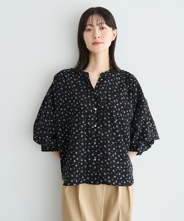 YECCA VECCA 2wayボリューム袖花柄ブラウス Black