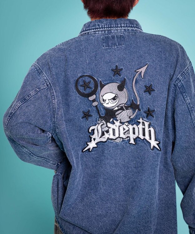 WEGO 【ユニセックス着用ITEM/MLサイズ展開】グラフィックデニムシャツ（LS） デニム中濃加工色