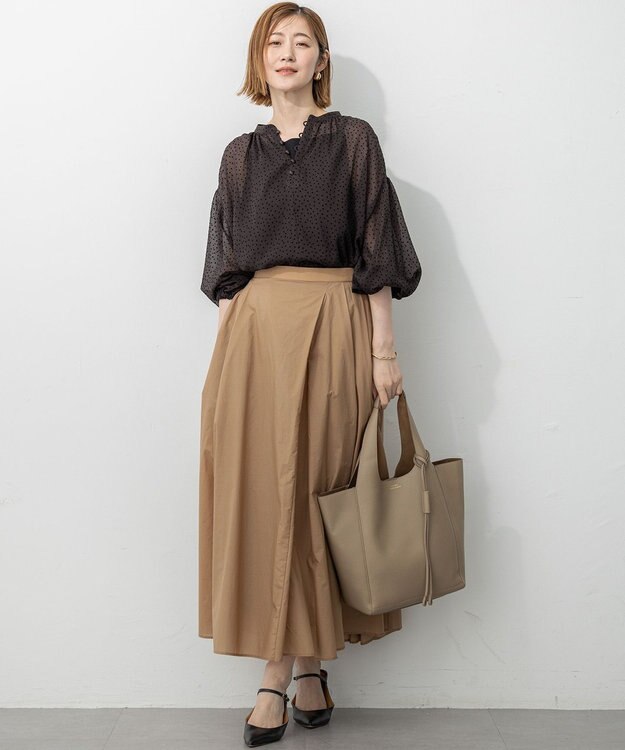23区 S 【洗える】ドットフロッキー ボリュームスリーブ ブラウス ダークブラウン系