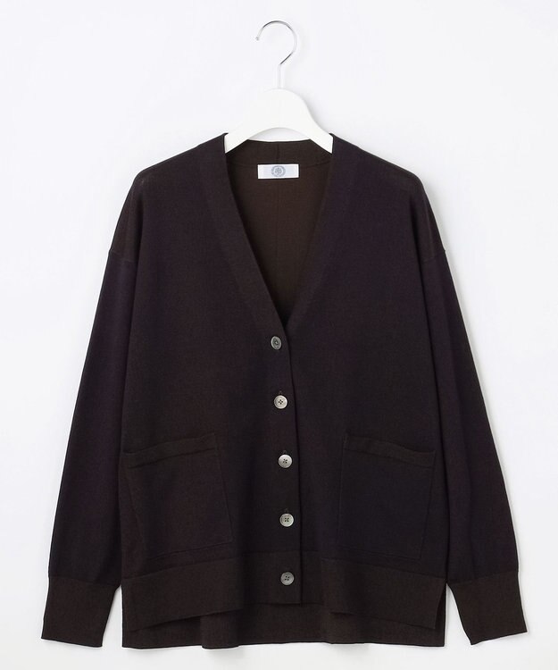 J.PRESS LADIES L 【季節の変わり目に】Vis/Peスパーク ニット Vネック カーディガン ダークブラウン系