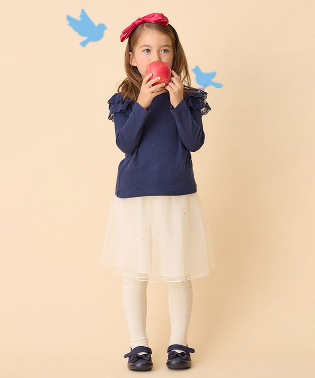 ANY KIDS 袖 レース ガーリー Ｔシャツ ネイビー