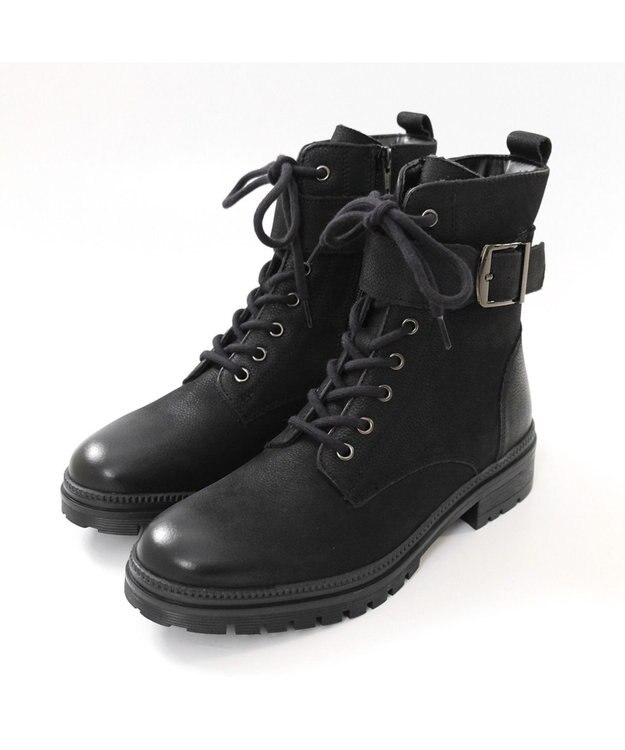 Pointer 本革 足首ベルトレースアップブーツ ブラック