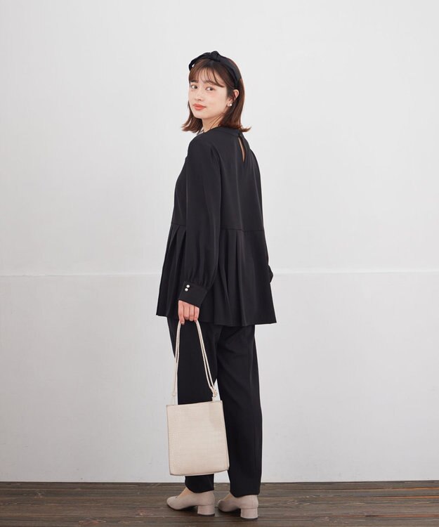 Tiaclasse L 【ブラウス&パンツ2点セット】サイドプリーツブラウス×テーパードパンツ セットアップ ブラック