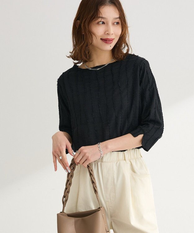 Green Parks ５分袖表面感カットプルオーバー Black