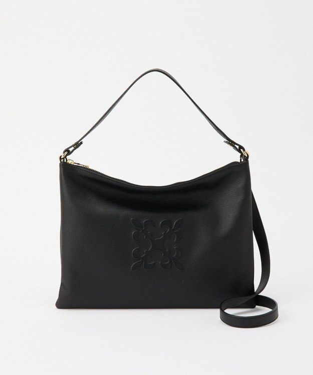 russet エンボスモノグラム ソフトレザーショルダーバッグ(CE-1547) Black