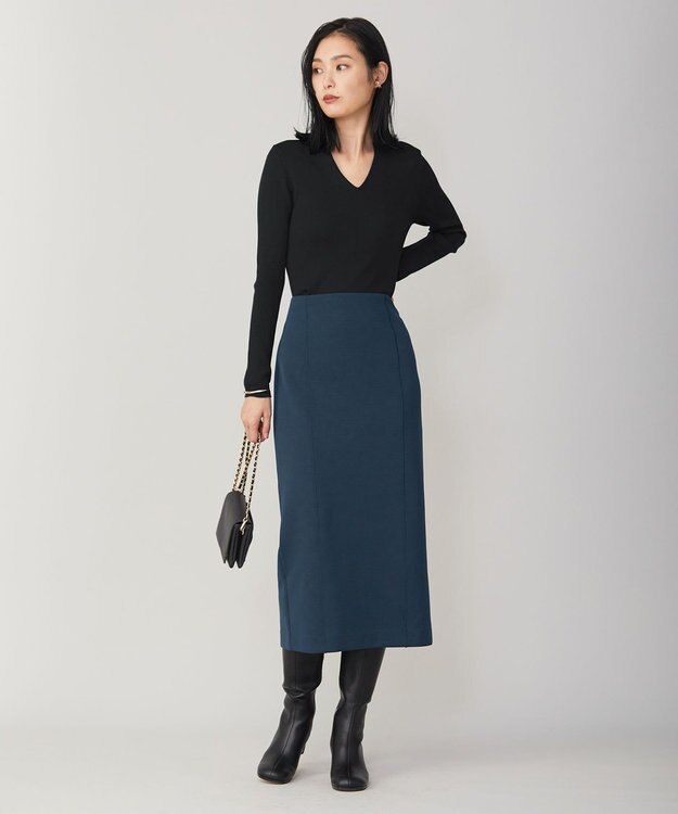 ICB 【洗える】エクストラファインメリノリブ Vネックニット ブラック系