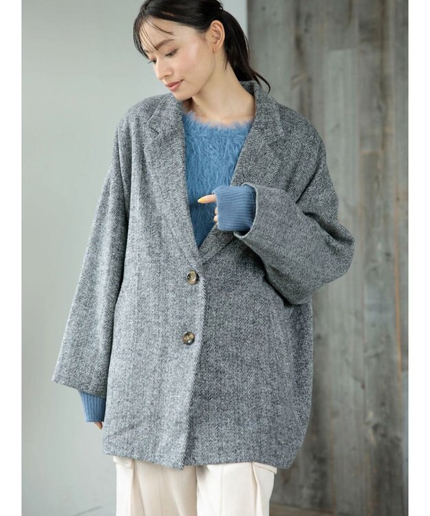 Green Parks ・ＥＬＥＮＣＡＲＥ　ＤＵＥ　ヘリンボーンミドルコート Gray