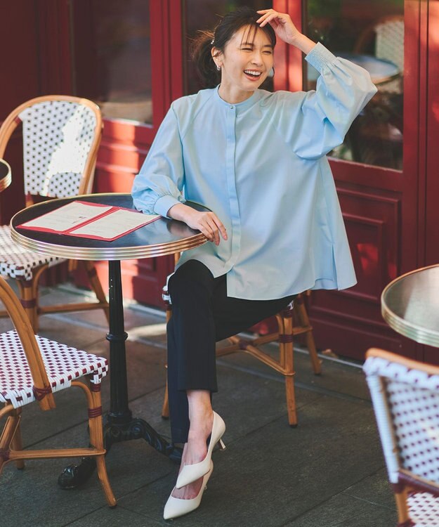 UNFILO 【取り外し可能なボウタイ付き】2WAY ボウタイブラウス ミントブルー