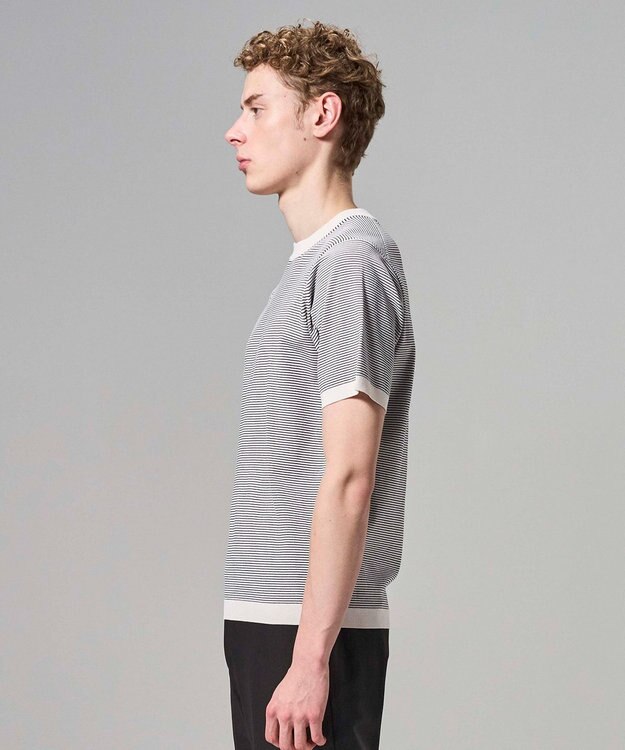 JOSEPH HOMME 【新柄】リュクスレーヨンボーダー　クルーネック半袖ニット アイボリー系1