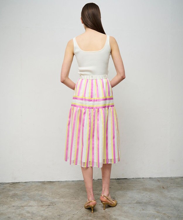 GRACE CONTINENTAL マルチシアーストライプスカート ピンク