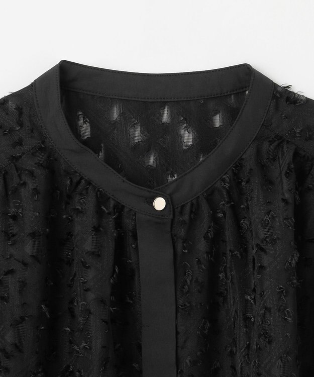 ANY 【洗濯機可】フェザーカットジャガードブラウス ブラック