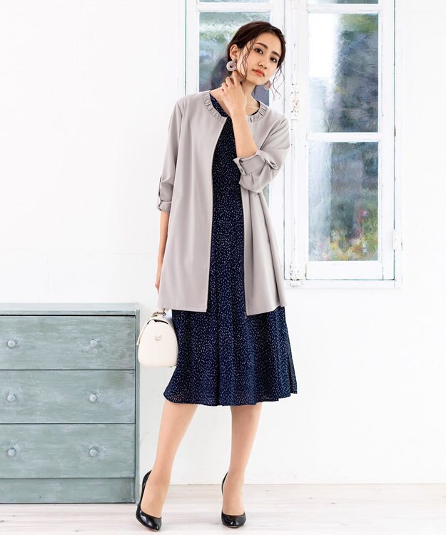 Tiaclasse 【洗える】大人可愛い衿ギャザーミディアムコート ネイビー