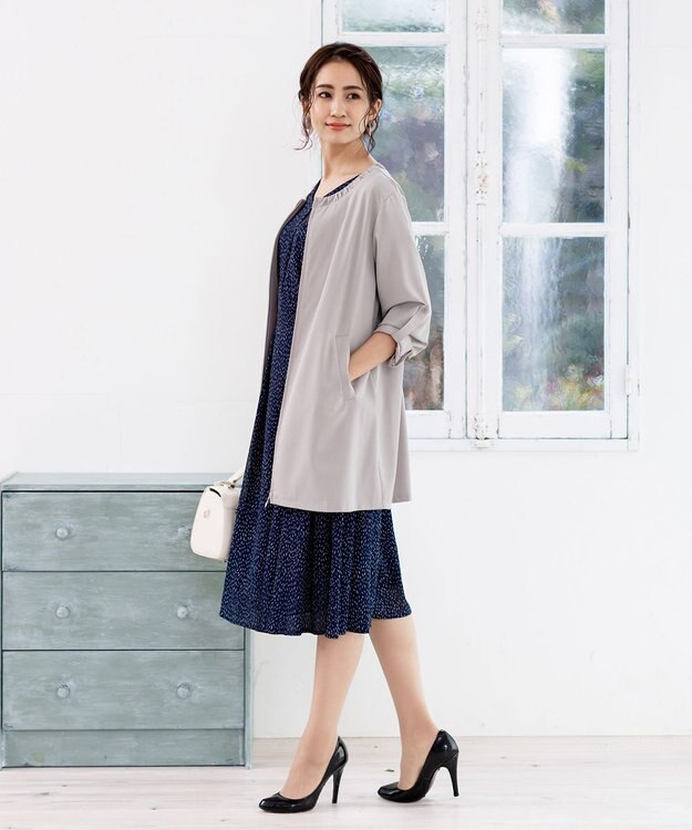 Tiaclasse 【洗える】大人可愛い衿ギャザーミディアムコート ネイビー