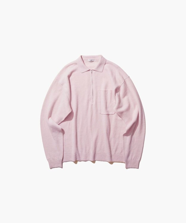 ATON LINEN WOOL BRUSHED | ジップアップポロセーター - UNISEX PINK