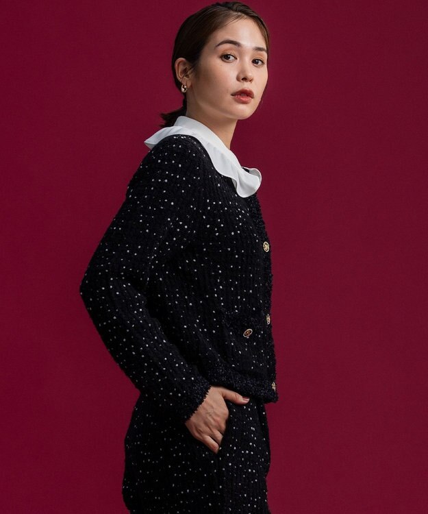 組曲 【組曲×setsuko sagittaire】サジテール釦ツイードニットジャケット ブラック系