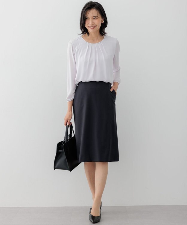 23区 【洗える】シルキーデシン ボールチェーン カットソー ライラック系