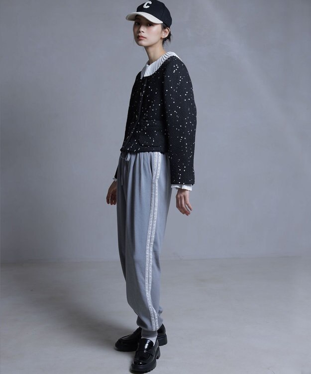 組曲 S フラワースパンコール ツイードジャケット ブラック系