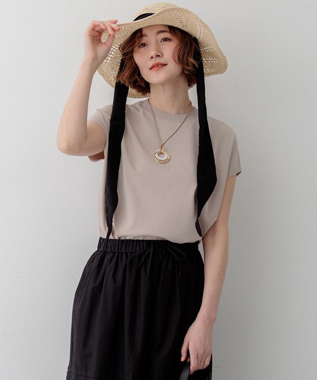 23区 L 【先行予約】レーヨンポリエステルストレッチ フレンチスリーブ ニット ベージュ系