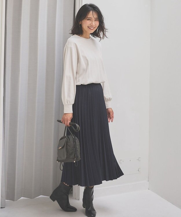 ANY 【10色展開/ウエストゴム】ウーリッシュフラノ プリーツスカート ネイビー