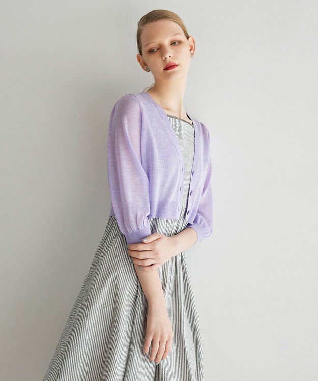 トッカ シルクリブ カーディガン 水色 美人百花掲載】【洗える】SHEER BUBBLE KNIT ニットカーディガン