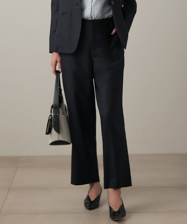 J.PRESS LADIES L OXIJEWEL ストレッチ ストレート パンツ ネイビー系