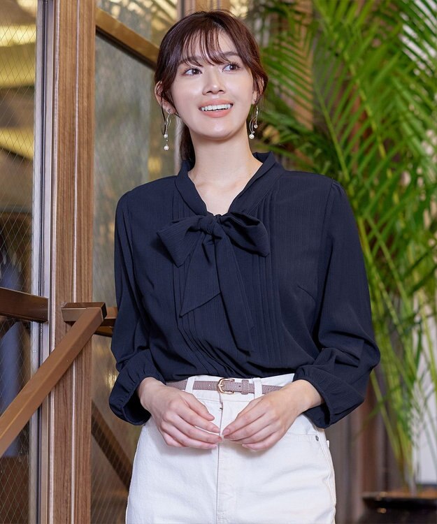 Tiaclasse 【新色追加・洗える】リボンタイブラウス ネイビー
