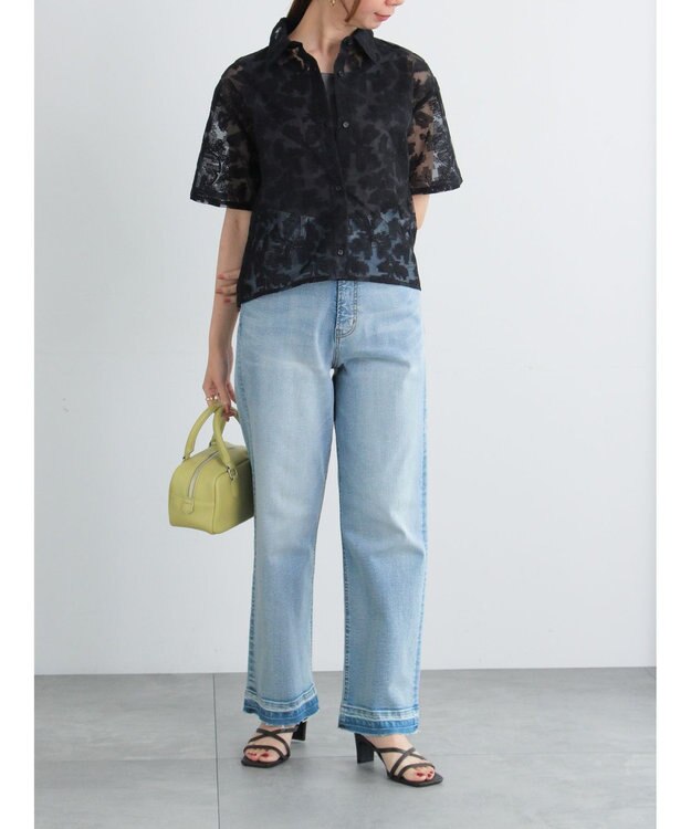 Te chichi オーガンジー刺繍ハーフスリーブシャツ ブラック