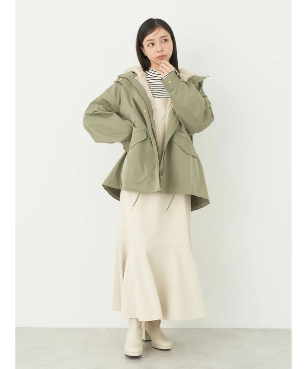 earth music&ecology マルチウェイマウンテンパーカー（ファー） Khaki