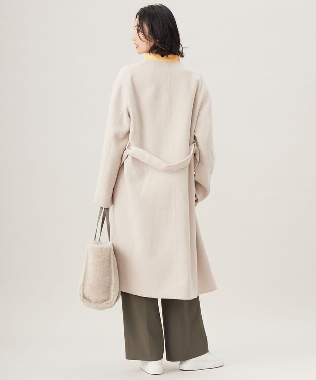 自由区 L ウールリバーロング コート ベージュヘリンボン