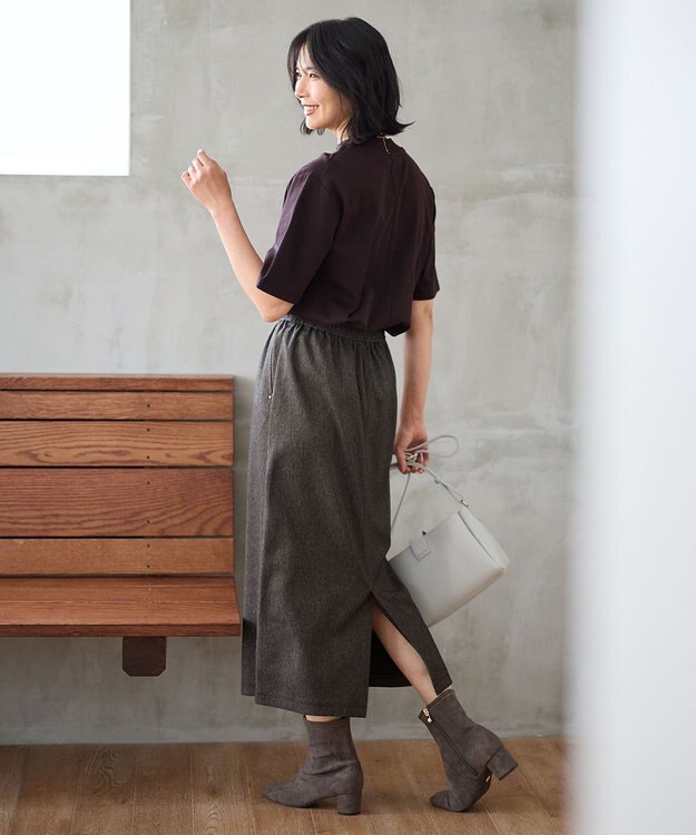 ANY 【ウエストゴム】クラシカルツイードタイトスカート ブラウン