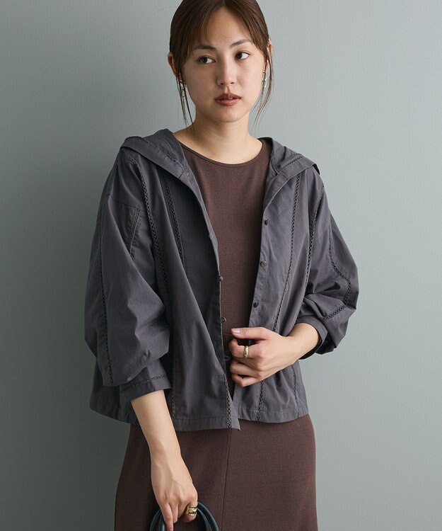 CRAFT STANDARD BOUTIQUE 梯子レースフード付きブラウス Charcoal Gray