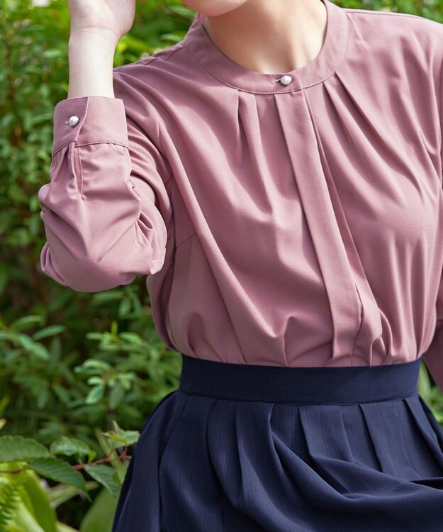 Tiaclasse L 【新色追加・洗える】バンドカラー2WAYタックブラウス ピンク