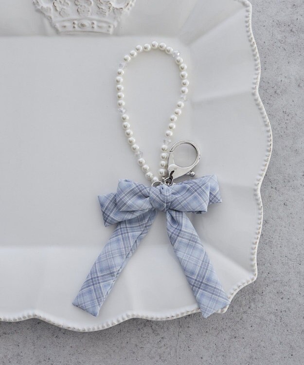 Maison de FLEUR チェックリボンパールチャーム Blue