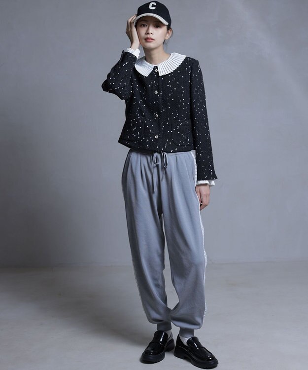 組曲 フラワースパンコール ツイードジャケット ブラック系