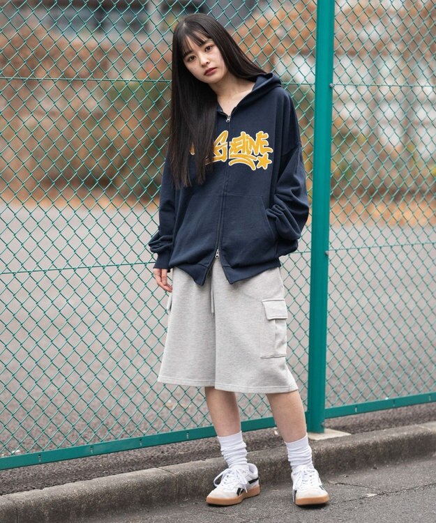 WEGO 【ユニセックス着用ITEM/SMLサイズ展開】グラフィックZIPパーカー ネイビー