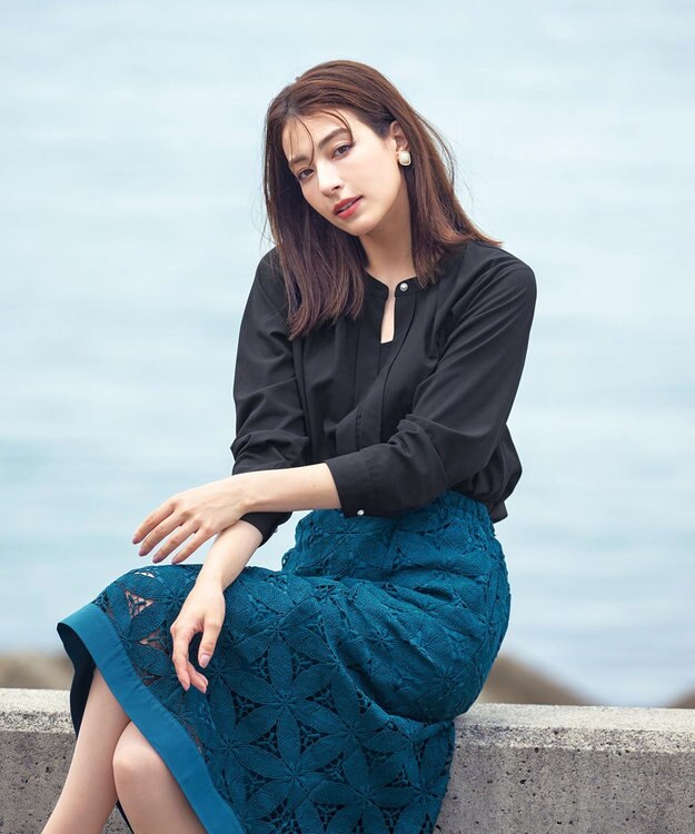 Tiaclasse L 【新色追加・洗える】バンドカラー2WAYタックブラウス ブラック