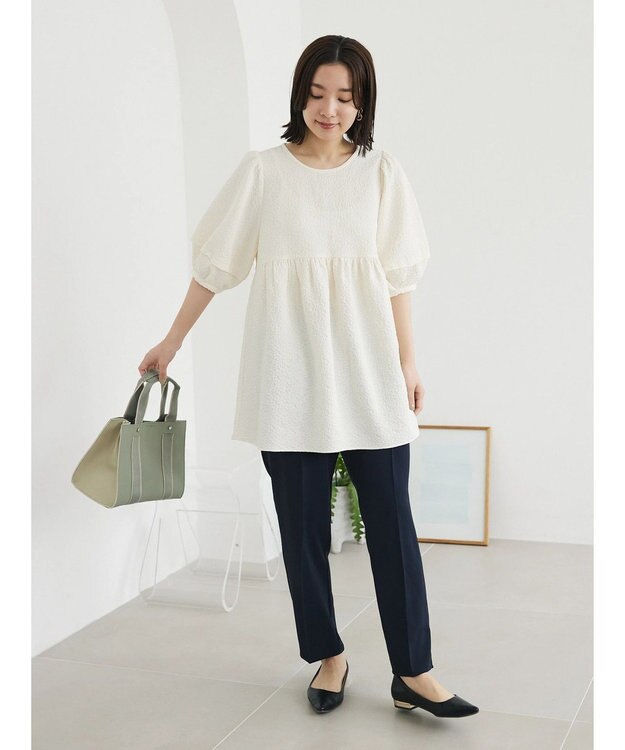 Green Parks ジャガードペプラムブラウス Off White