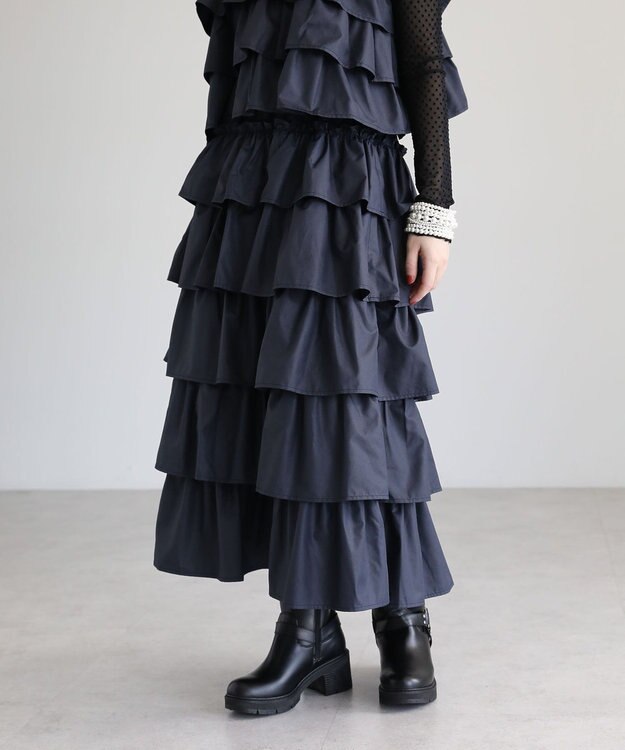 Green Parks ・ＳＵＧＡＲ　ＳＰＯＯＮ　レザーライクティアードスカー Navy