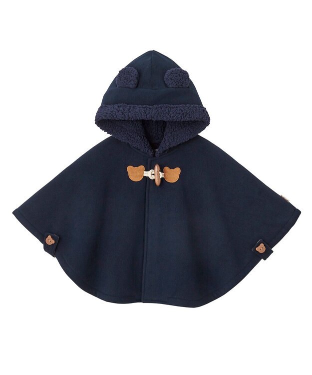 MIKI HOUSE HOT BISCUITS 【70-90cm】 お耳付きボアフリース ダッフルマント 紺