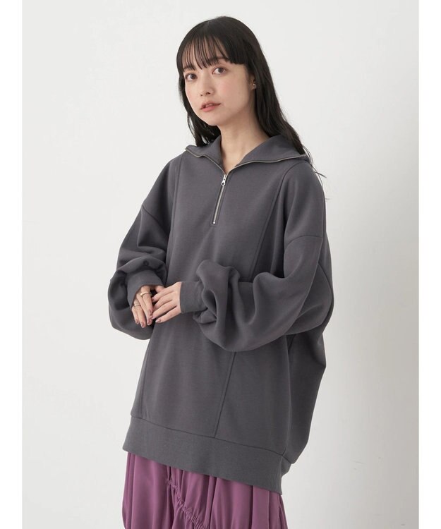 earth music&ecology スタンドｚｉｐダンボールチュニック Dark Gray