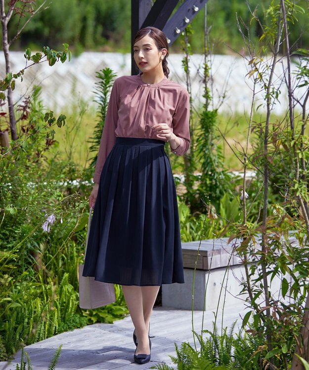 Tiaclasse L 【新色追加・洗える】バンドカラー2WAYタックブラウス ピンク