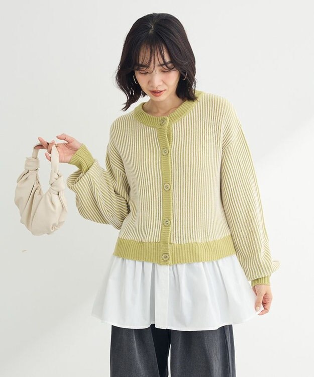 Green Parks 配色リブドッキングチュニック Green