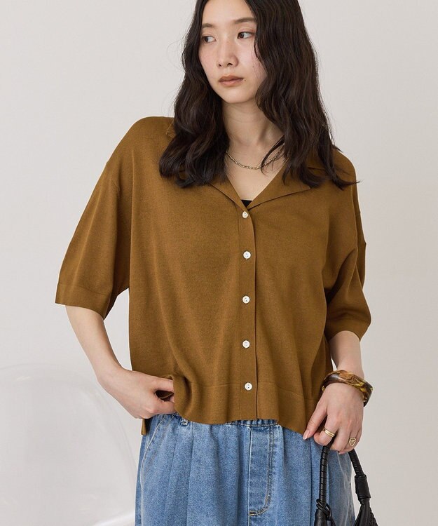 AMERICAN HOLIC 襟付き5分袖ニットカーディガン Off White