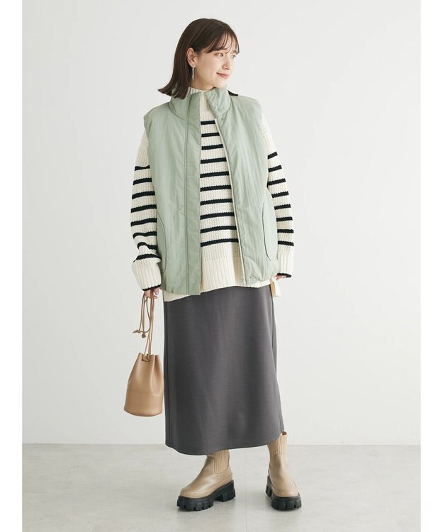 Green Parks 中わたスタンドカラーベスト Olive