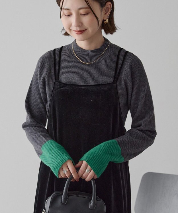 AMERICAN HOLIC バイパチ袖配色リブプルオーバー Charcoal Gray