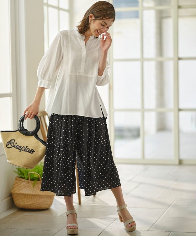 組曲 【WEB限定】ナイロンレーヨン スキッパーブラウス アイボリー系