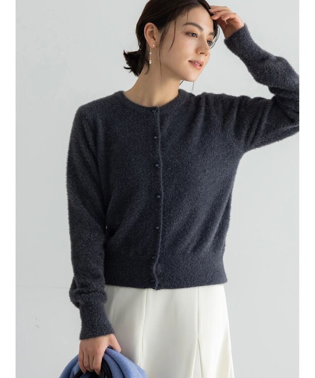 Te chichi ラメシャギークルーネックカーディガン チャコールグレー