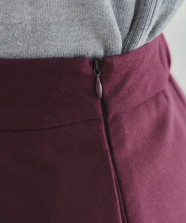 Tiaclasse 【新色追加・洗える】ウール調タックフレアスカート ワインレッド