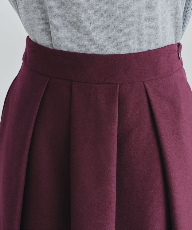 Tiaclasse 【新色追加・洗える】ウール調タックフレアスカート ワインレッド