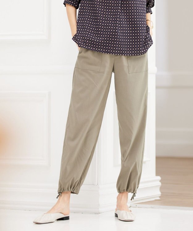 J.PRESS LADIES L 【洗える】セルロースリネンストレッチ ベイカー パンツ カーキ系